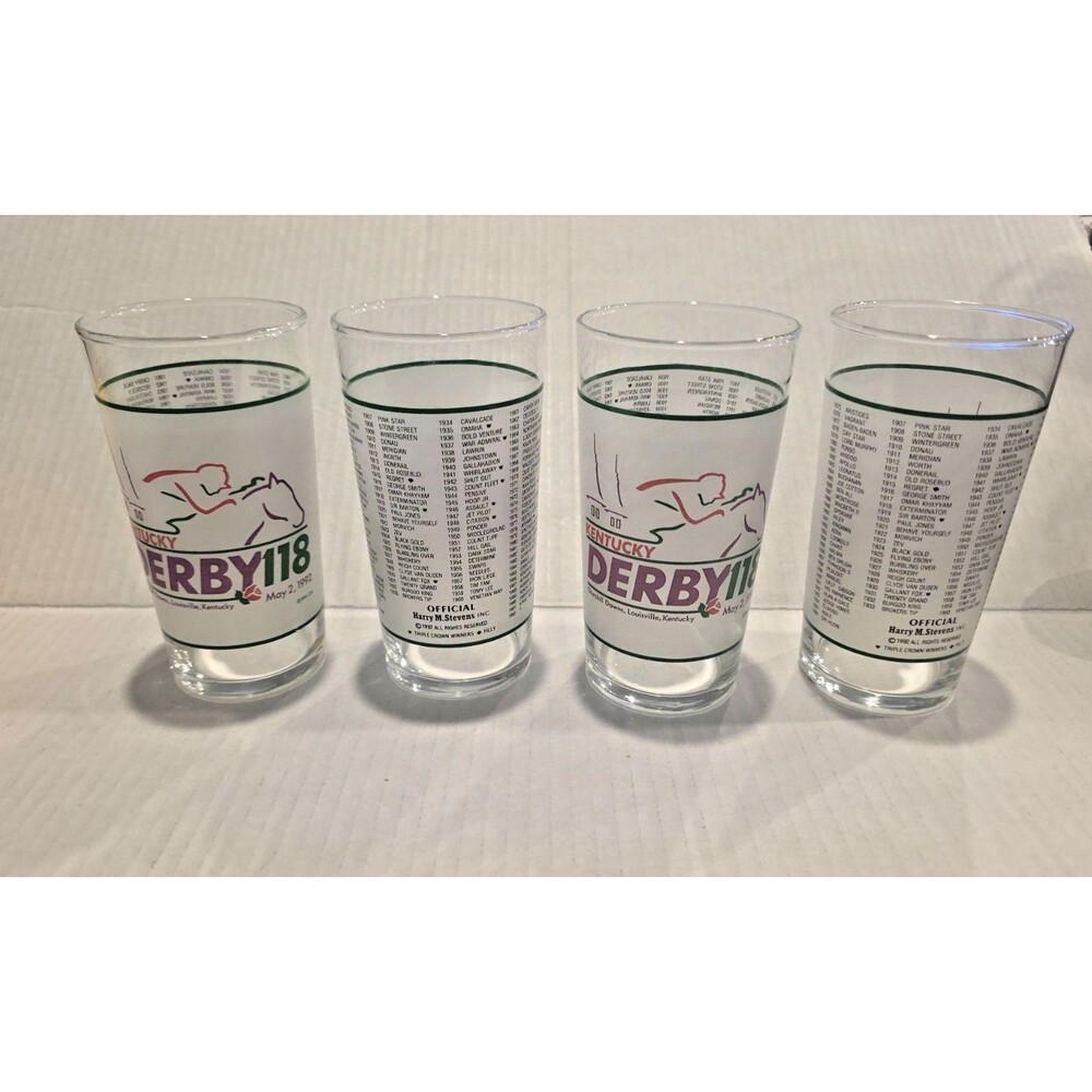1991 Kentucky Derby 119 Churchill Downs Mint Julep Bar Glasses Set of 4